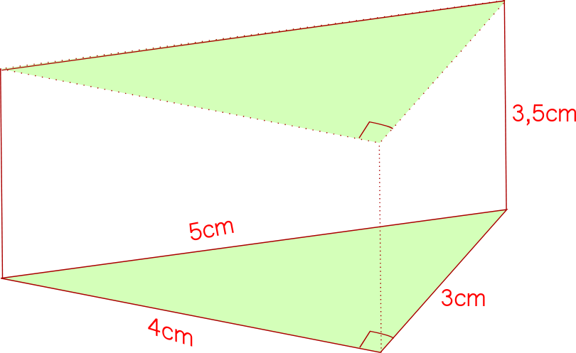 Exercice sur un prisme à bases triangulaires – calcul d’aires et volume