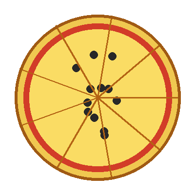 Pizza coupée en 9 parts égales pour illustrer les fractions